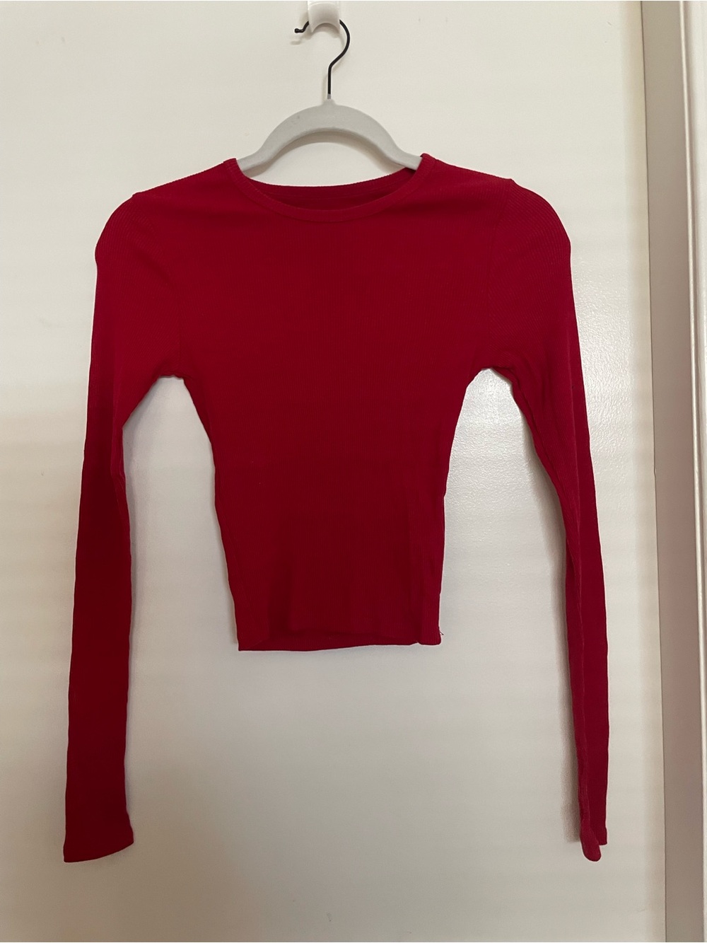 BDG Red Ribbed Long-Sleeve Crop Top